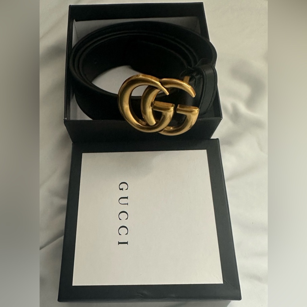 GG MARMONT LEATHER BELT WITH SHINY BUCKLE